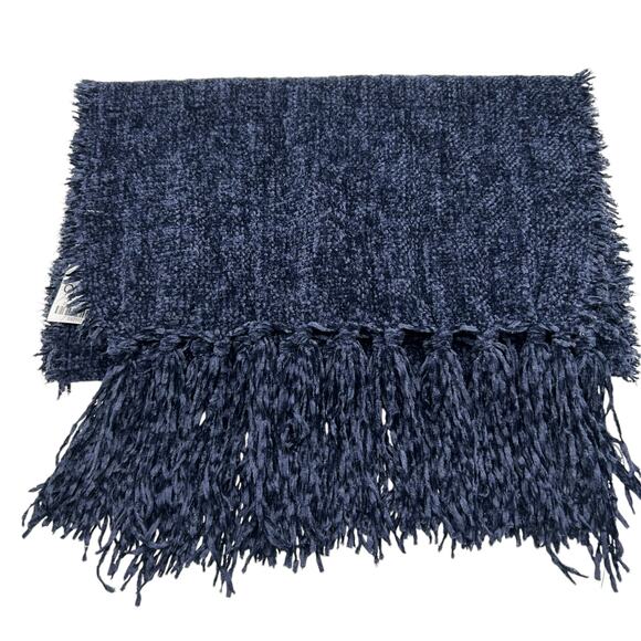 NEW Style & Co Navy blue chenille Scarf Fringe Trim Soft Cozy Dark Oblong Dark - Picture 5 of 13